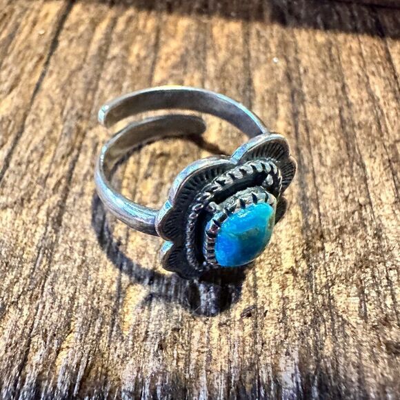 Native American Asia Turquoise Cuff Statement Ring, Genuine Sterling Silver & T - Picture 5 of 6